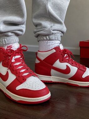 Nike Red and White High-Top Sneakers